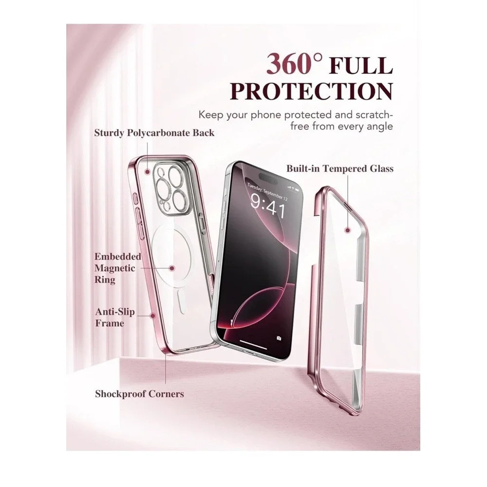 BERFY Magnetic for iPhone 16 Pro Case  Pink Compatible‎ With MagSafe
